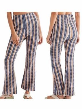 Free People Navy, Cream & Orange Striped Waffle Knit Top